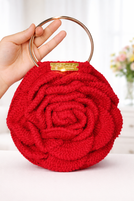 Handmade crochet 3d rose bag