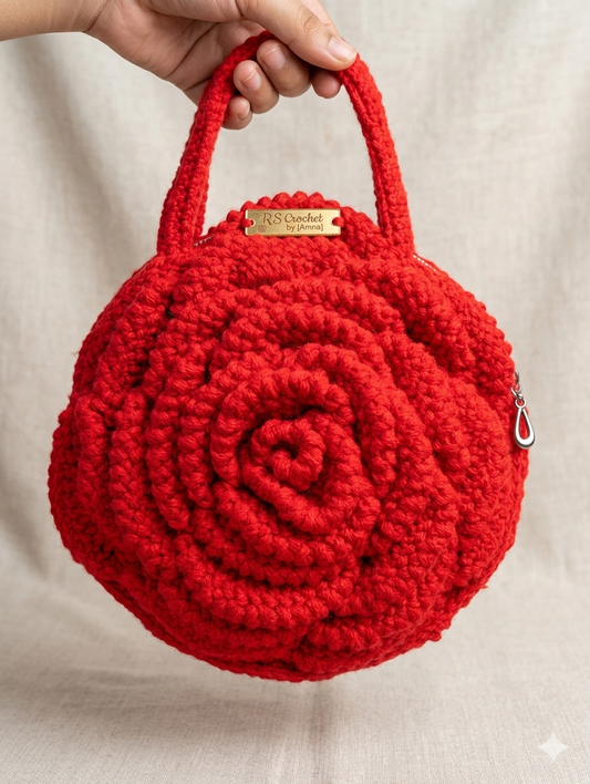 Handmade crochet 3d rose bag
