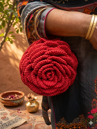 Handmade crochet 3d rose bag