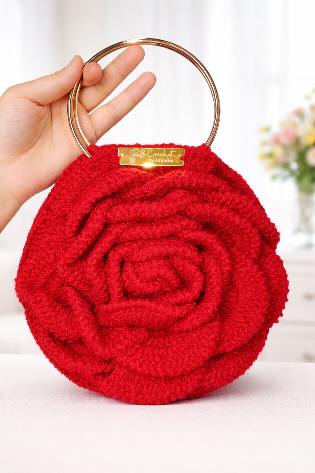 Handmade crochet 3d rose bag