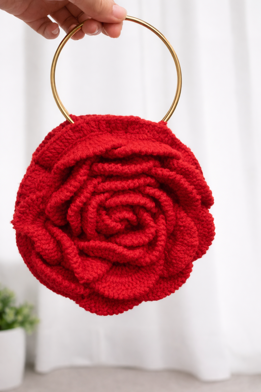 Handmade crochet 3d rose bag